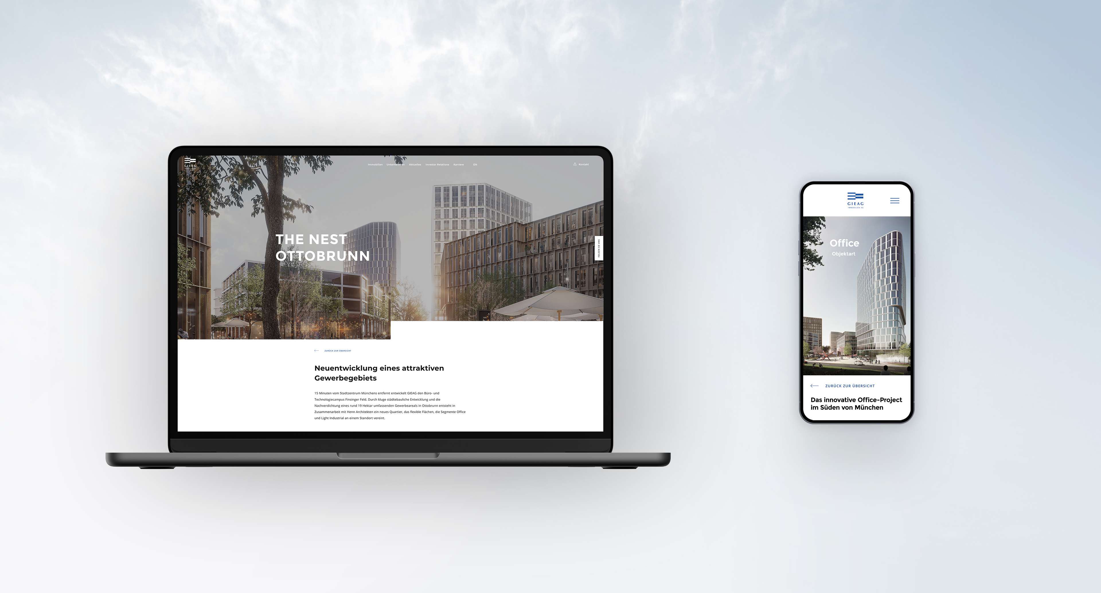 Mockups der Seite The Nest in einem MacBook und einem Smartphone vor hellem Hintergrund