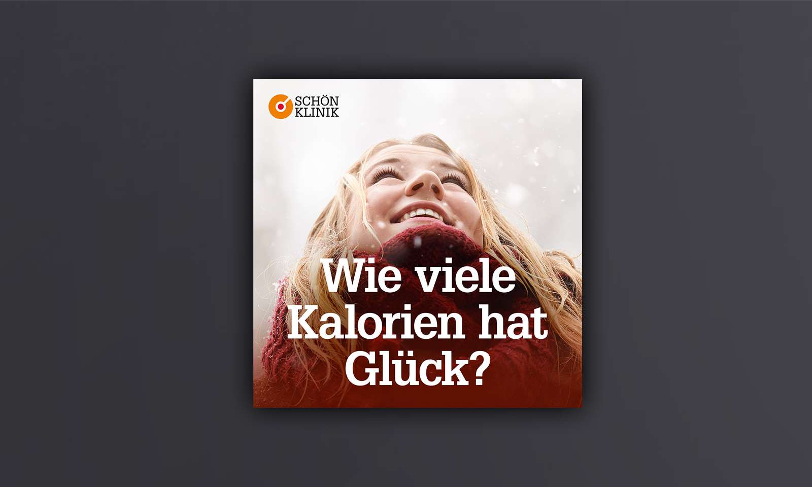 Screenshot einer Social Ad der Schön Klinik zum Thema Essstörungen mit dem Text „Wie viele Kalorien hat Glück?“